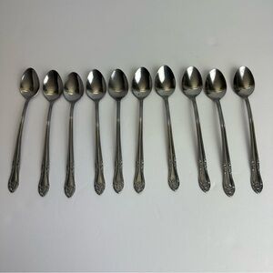 Custom Craft Ice Teaspoons Stainless Steel Floral Tapered Flatware SET OF 10